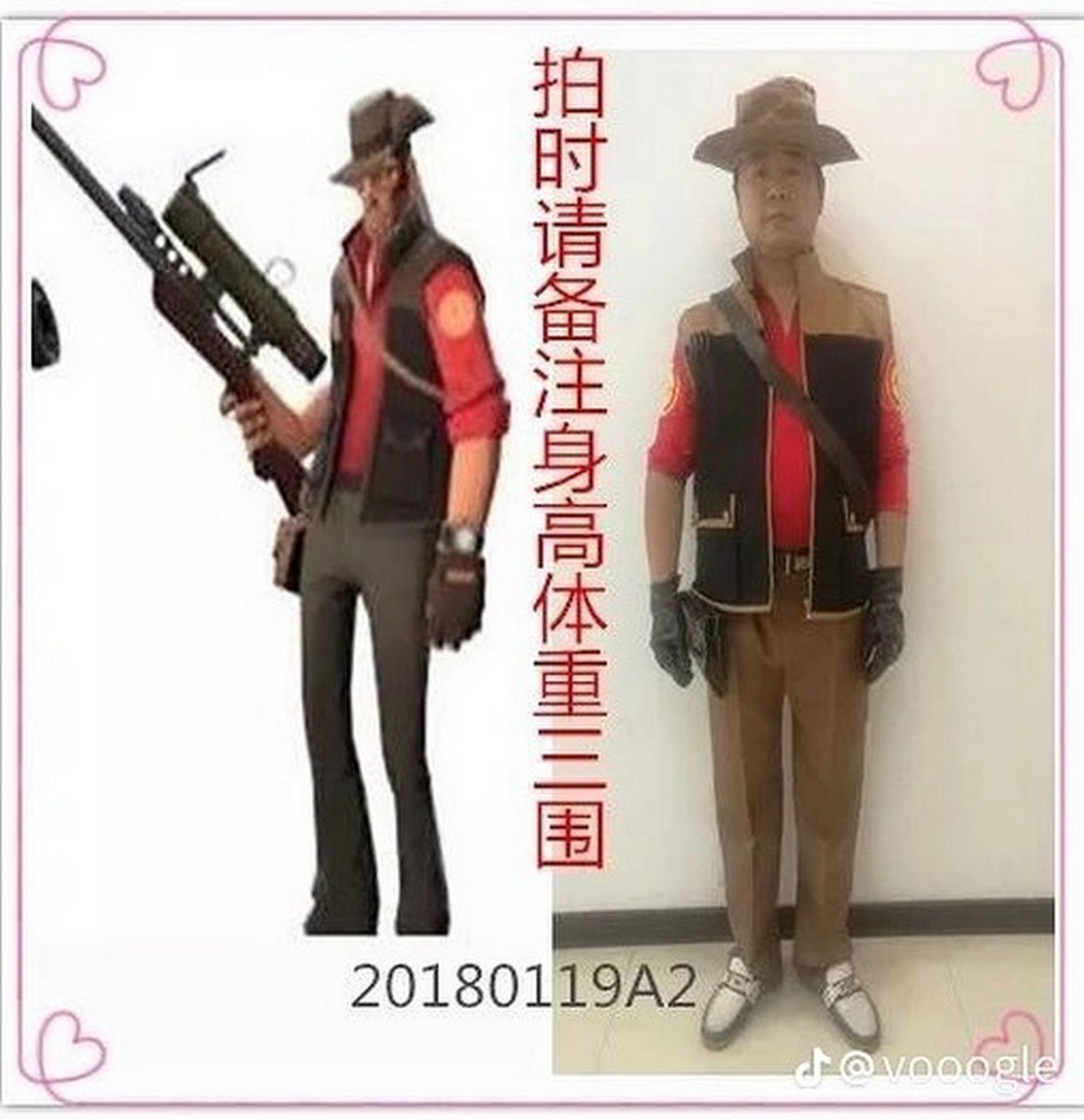 Косплей Снайпера: ожидания и реальность Косплей Снайпера из Team Fortress 2, сравнивающий игровую модель с реальным косплеем.