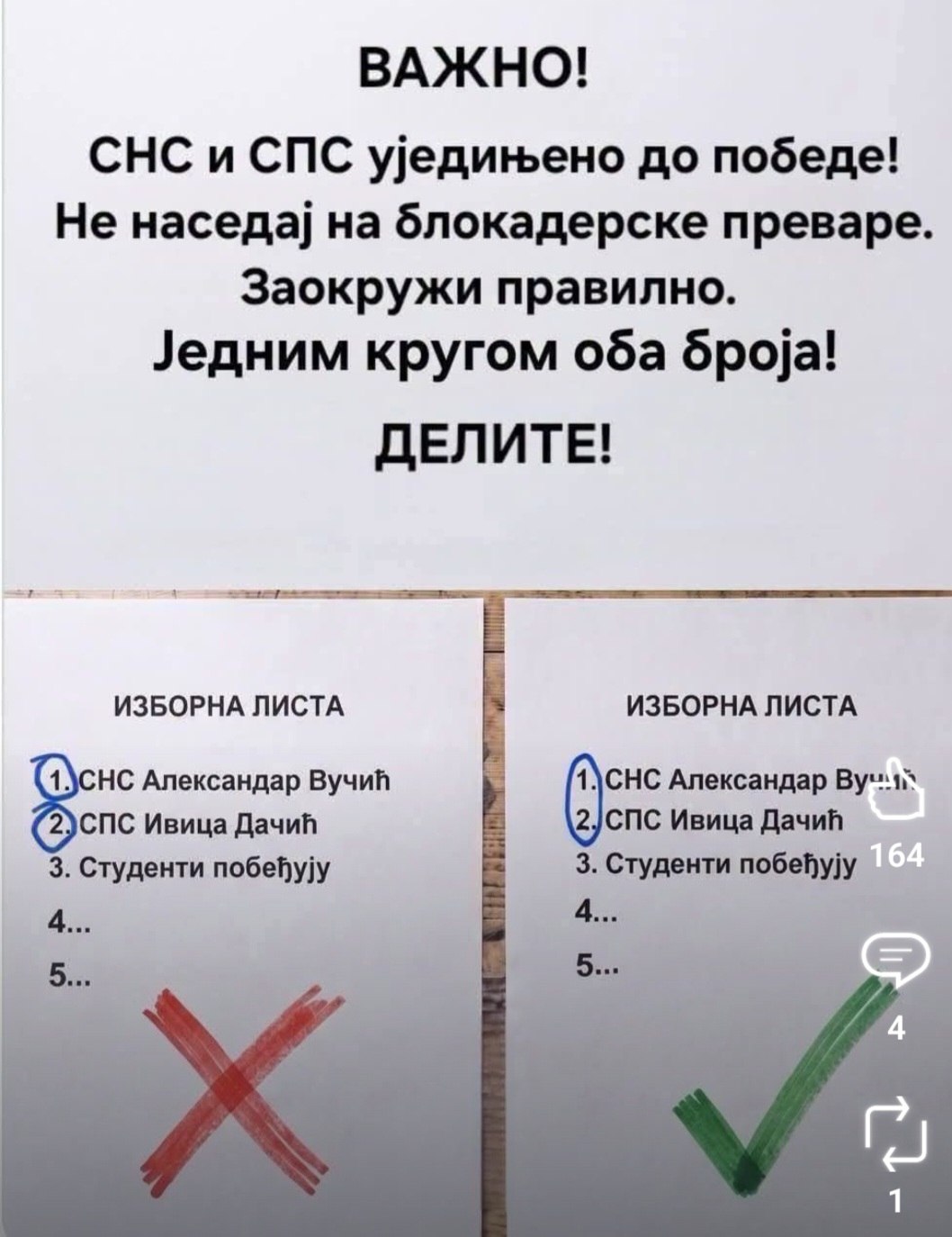 Пародийная инструкция на сербском: обведи номера СНС и СПС одним кругом, чтобы они объединились до победы