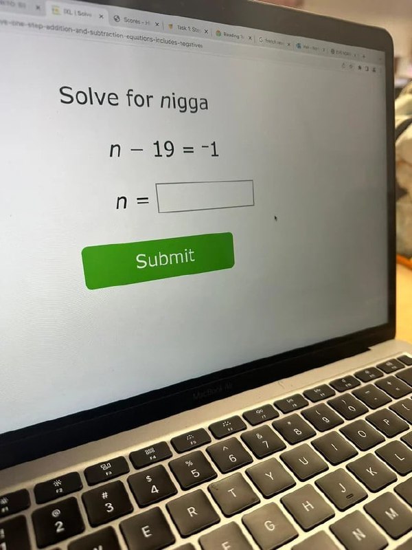 Solve for nigga Мем с ноутбуком, на экране которого математическое уравнение «Solve for nigga»