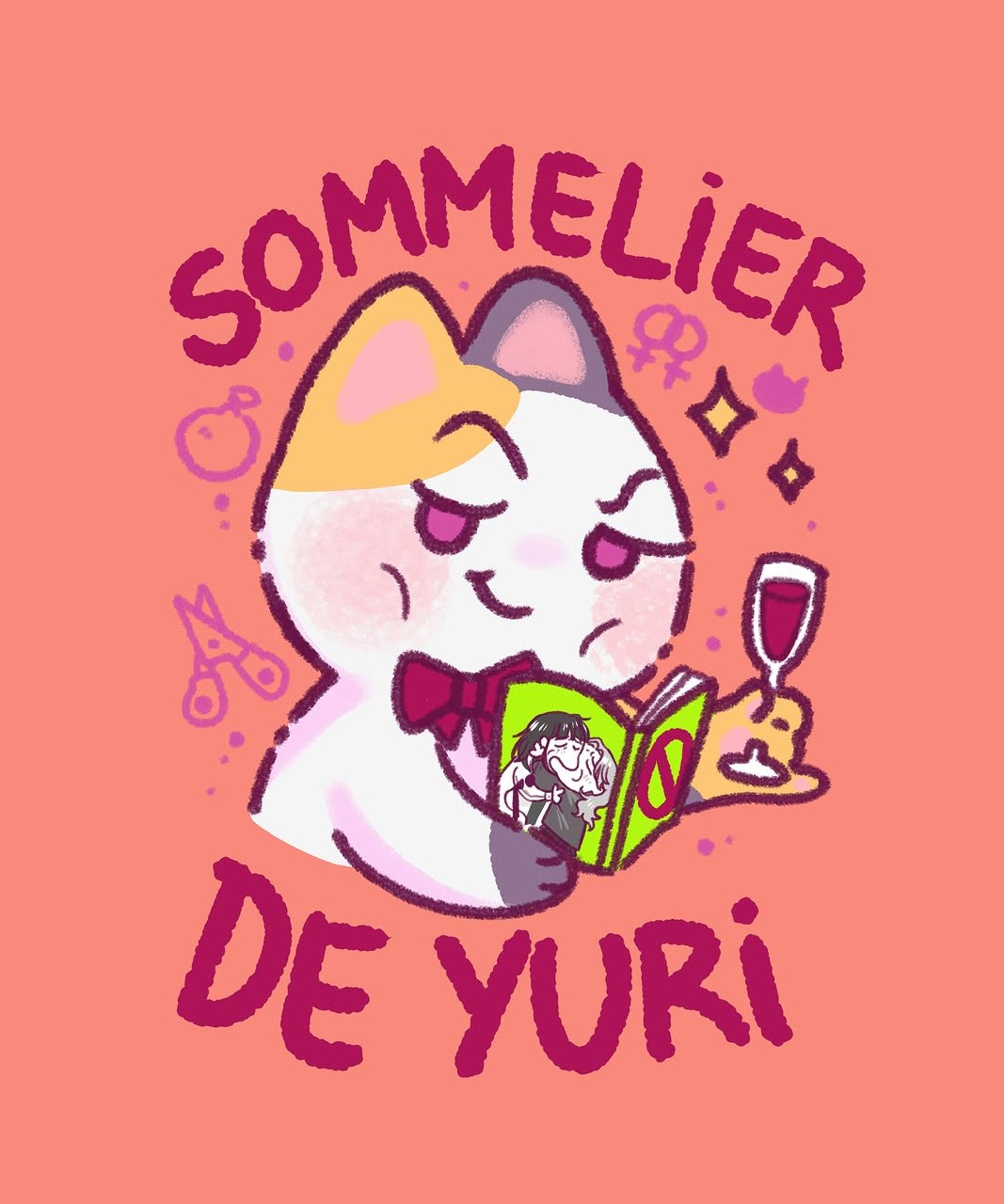 Милый кот читает юри с бокалом напитка — «SOMMELIER DE YURI»