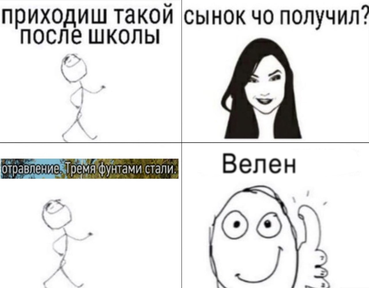 Сынок, что получил? Мем про мальчика, пришедшего из школы, который что-то получил.