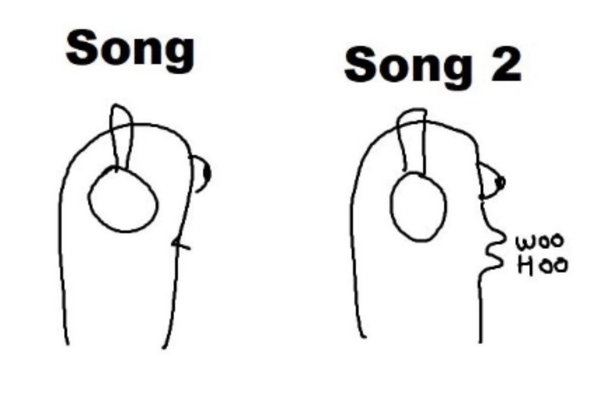 Song 2 Blur Woo Hoo Персонаж, слушающий песню Blur "Song 2" и кричащий "Woo Hoo" во время припева.