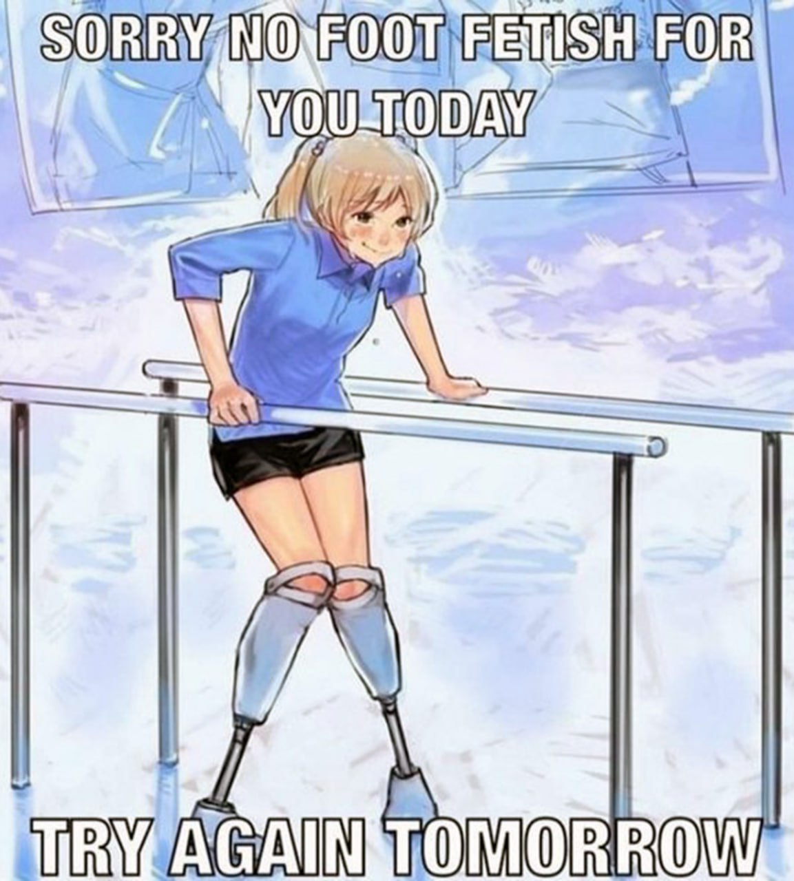 Sorry no foot fetish for you today Девушка с протезами ног тренируется ходить