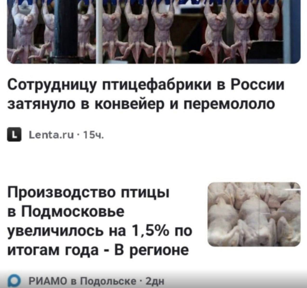 Сотрудницу птицефабрики затянуло в конвейер Новости о сотруднице птицефабрики, которую затянуло в конвейер, и о росте производства птицы.