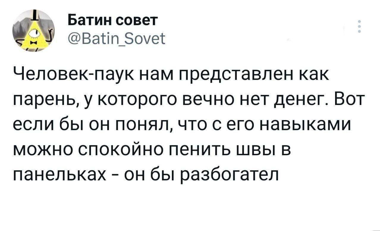 Человек-паук был бы богат Мем, где Батин совет предлагает Человеку-пауку использовать свои навыки для запенивания швов в панельных домах, чтобы разбогатеть.