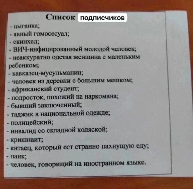 Список подписчиков Список подписчиков, составленный из различных категорий людей
