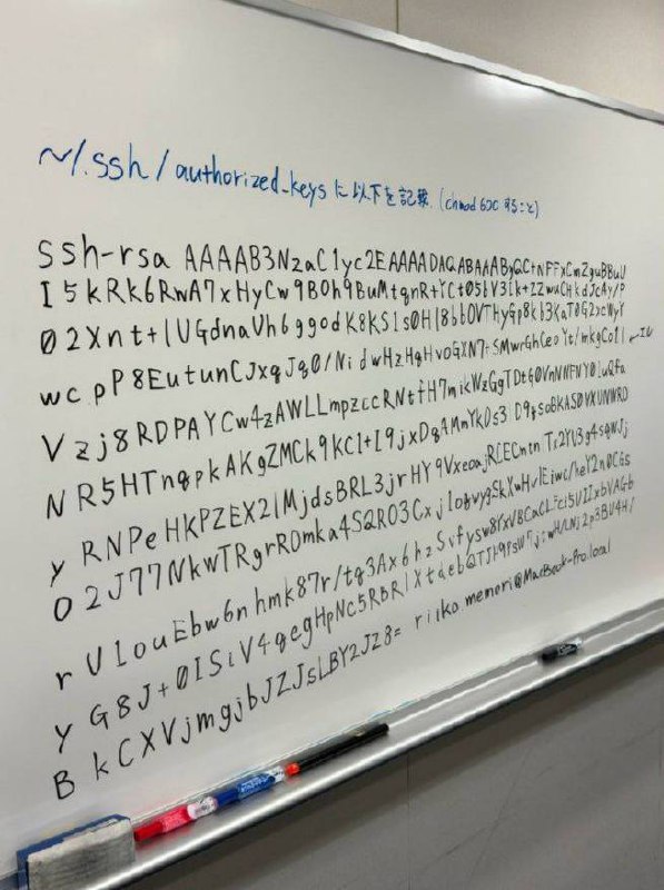 SSH-ключ на доске Мем с публичным ключом SSH на доске, написанным от руки