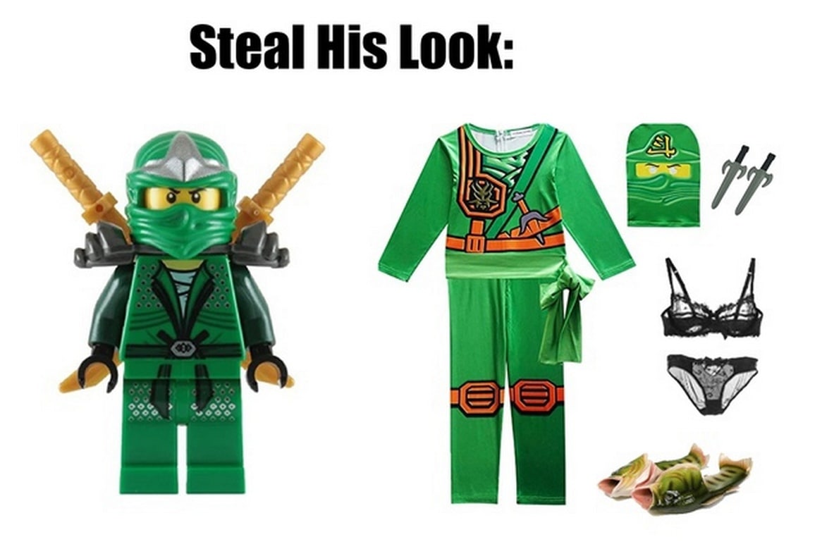 Steal His Look Lego Ninjago Мем «Steal His Look» с фигуркой Лего Ниндзяго Ллойда, предлагающий повторить его образ с помощью неожиданных предметов.