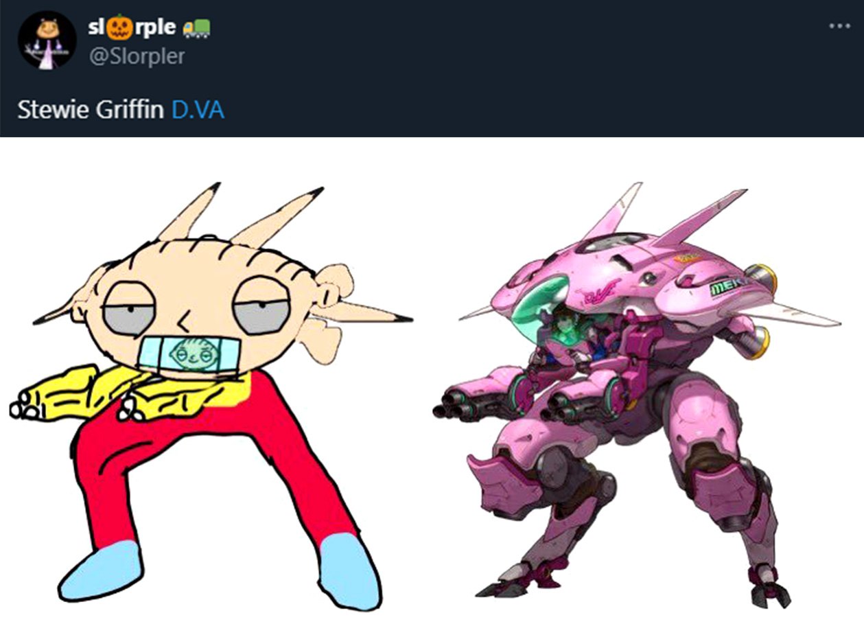 Stewie Griffin D.VA Стьюи Гриффин в образе D.VA из Overwatch, нарисованный в Paint.