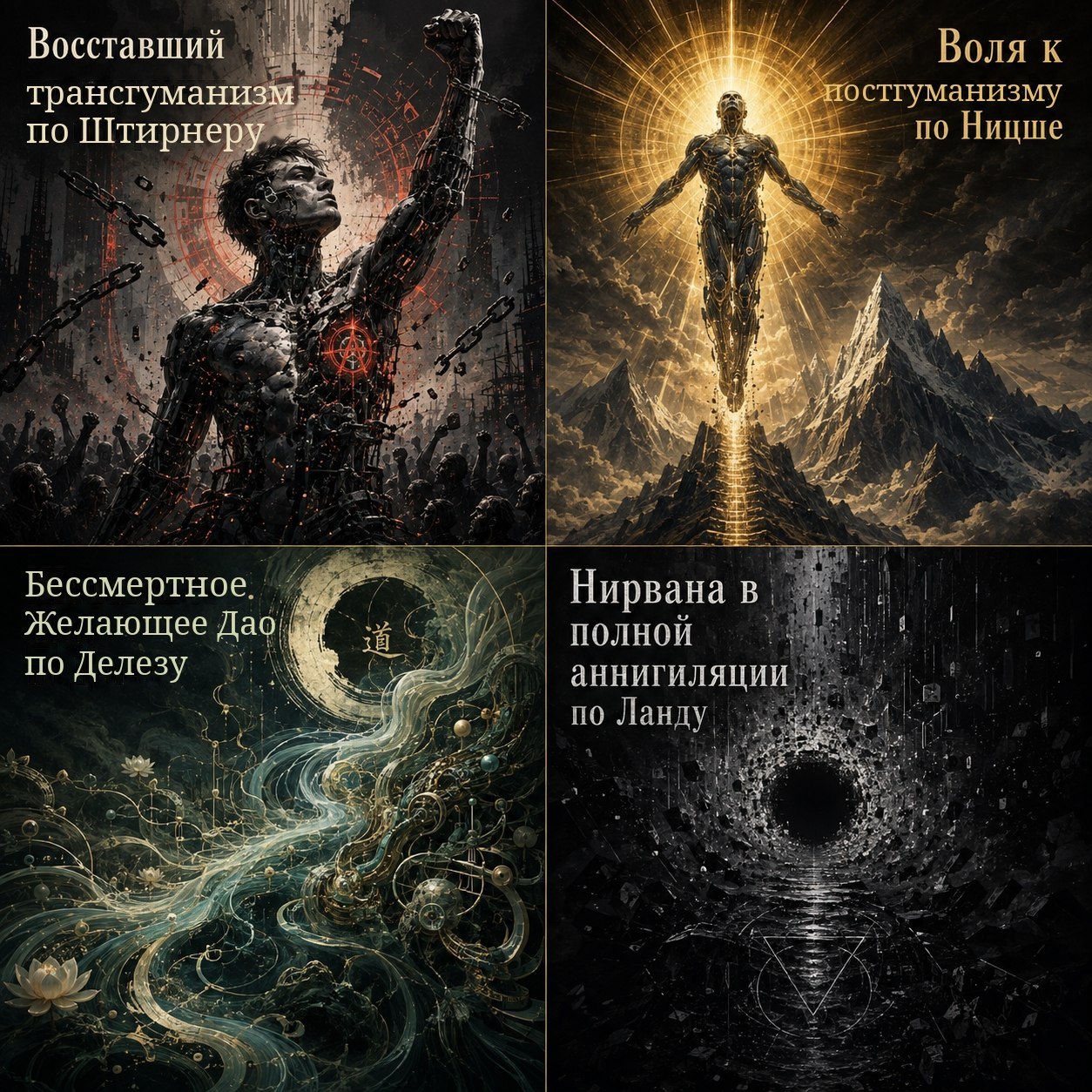 Философский квадриптих о трансгуманизме, постгуманизме, бессмертном Дао и нирване в духе Штирнера, Ницше, Делеза и Ланда.