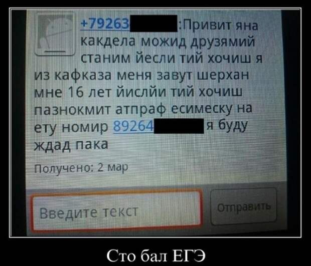 Сто бал ЕГЭ Переписка Шерхана с "Яной" и подписью "Сто бал ЕГЭ"