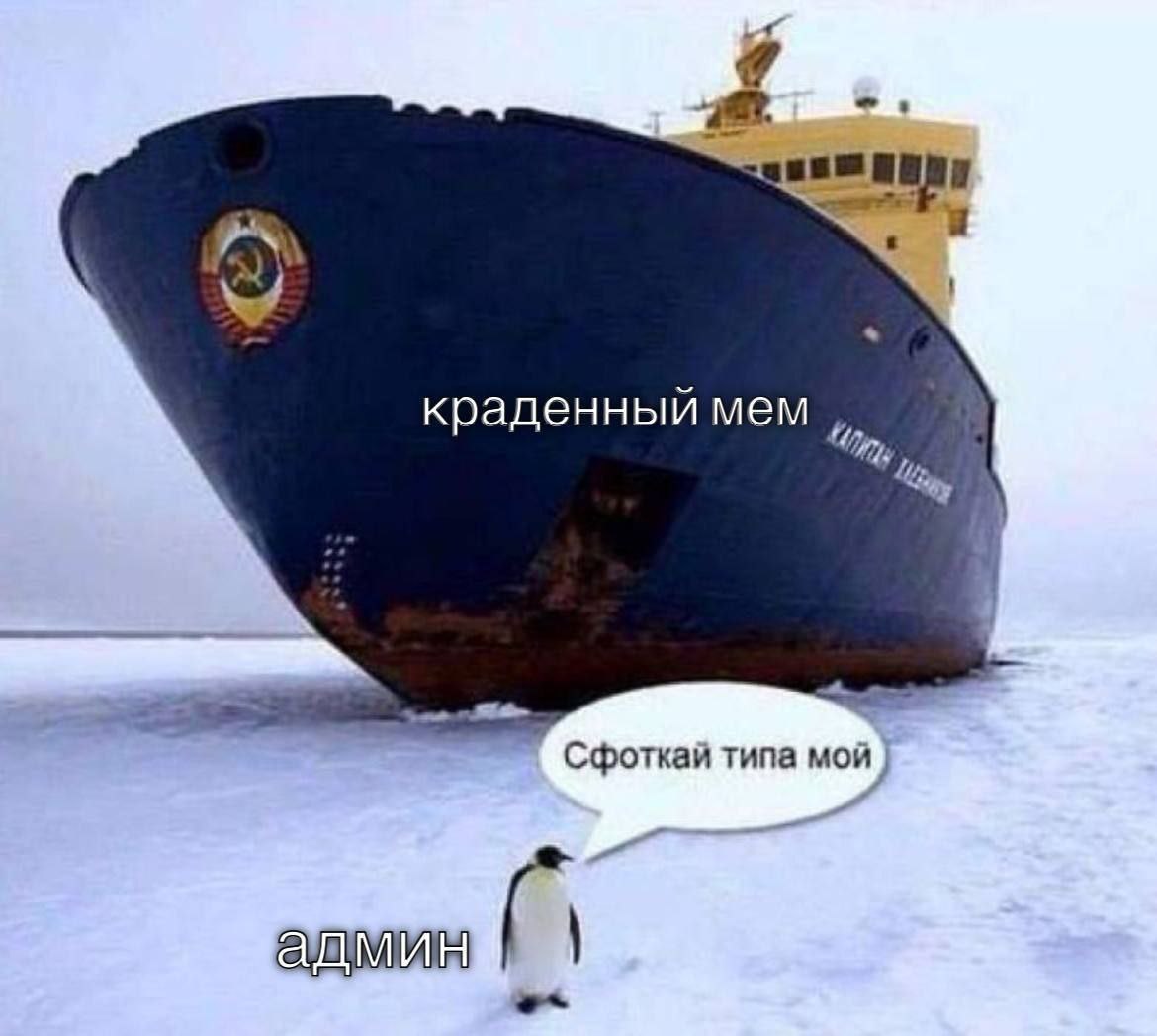Краденный мем Мем "Краденный мем" с пингвином и ледоколом "Капитан Хлебников"