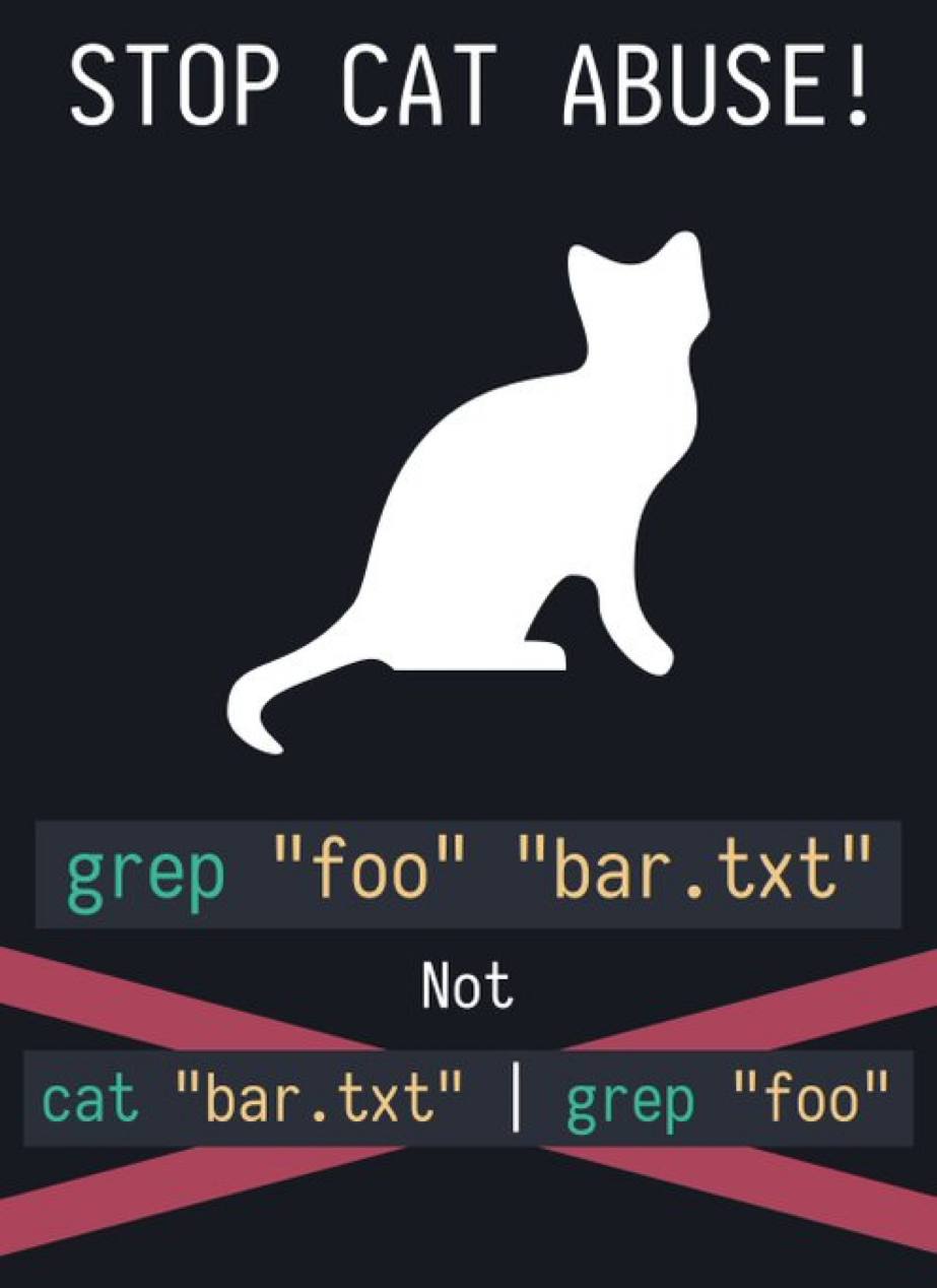 Stop cat abuse Мем Stop cat abuse, показывающий правильное использование команды grep в Linux