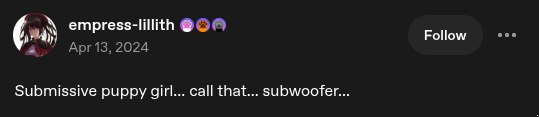Скриншот поста с фразой «Submissive puppy girl... call that... subwoofer...»