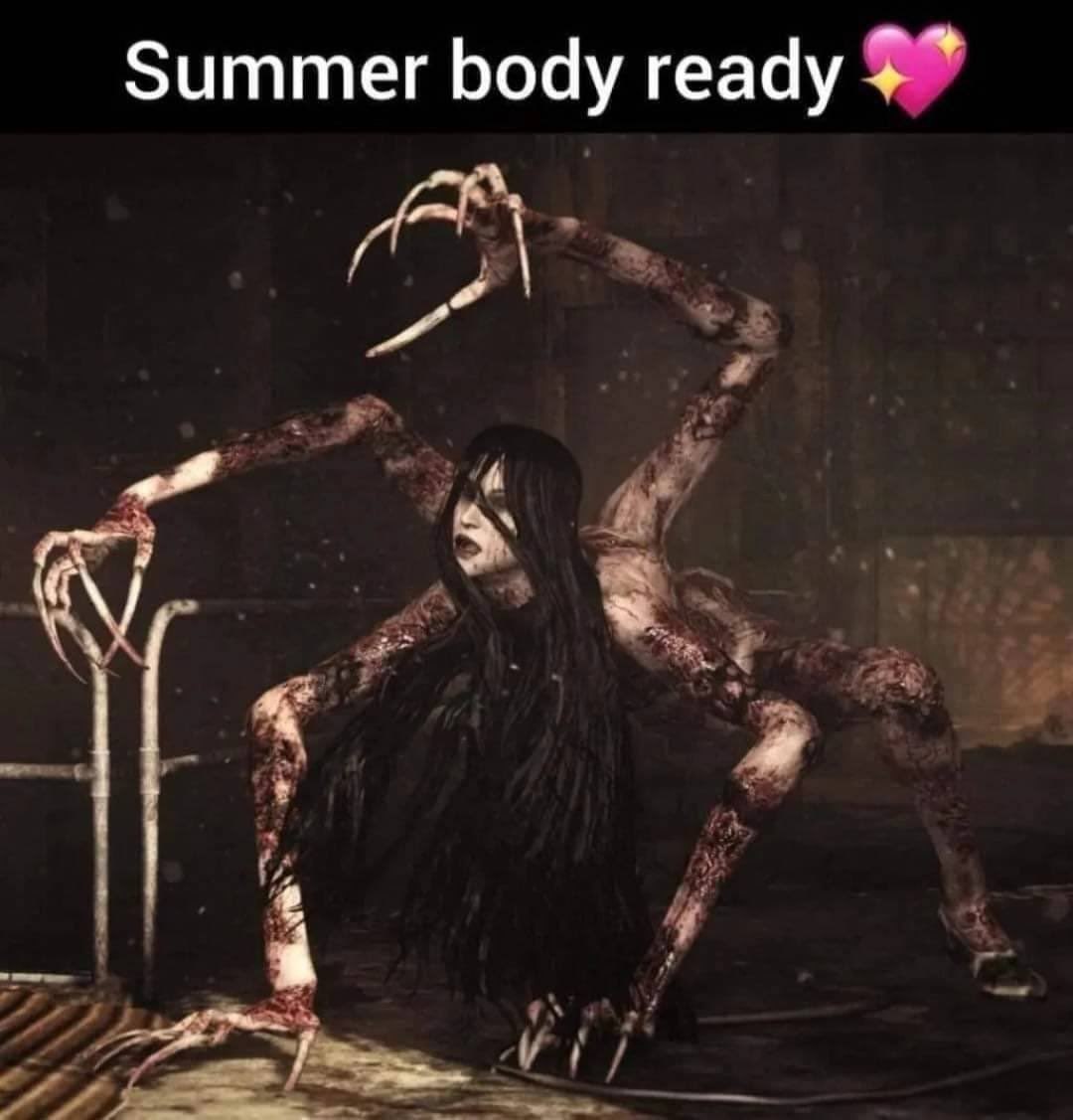 Summer body ready женщина-паук Мем с женщиной-пауком из Resident Evil: Revelations 2, которая "готова к лету"