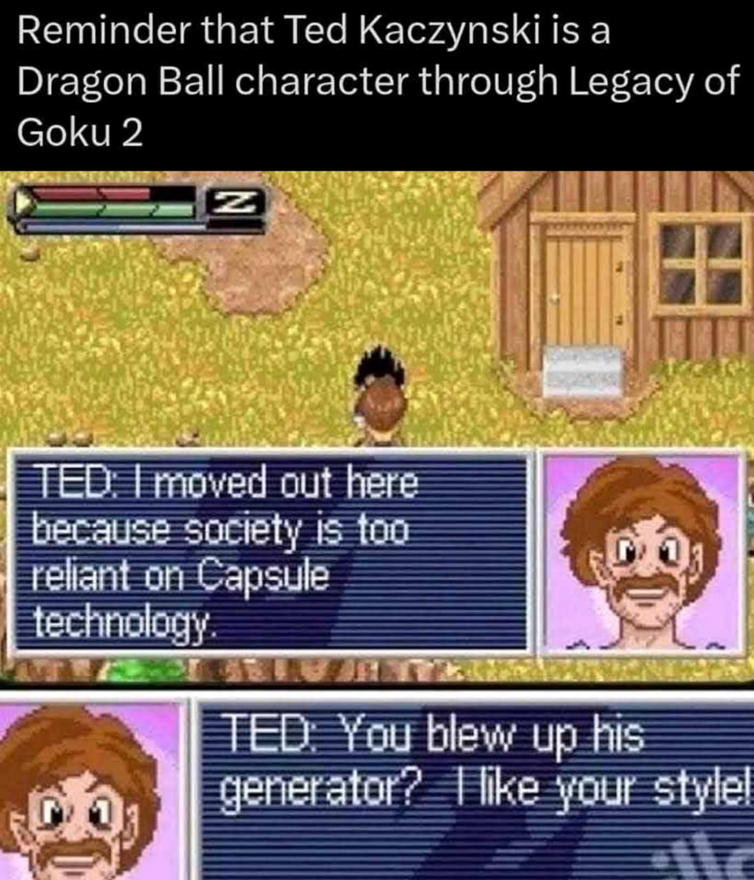 Тед Качинский в Dragon Ball Тед Качинский из Dragon Ball Z: The Legacy of Goku 2
