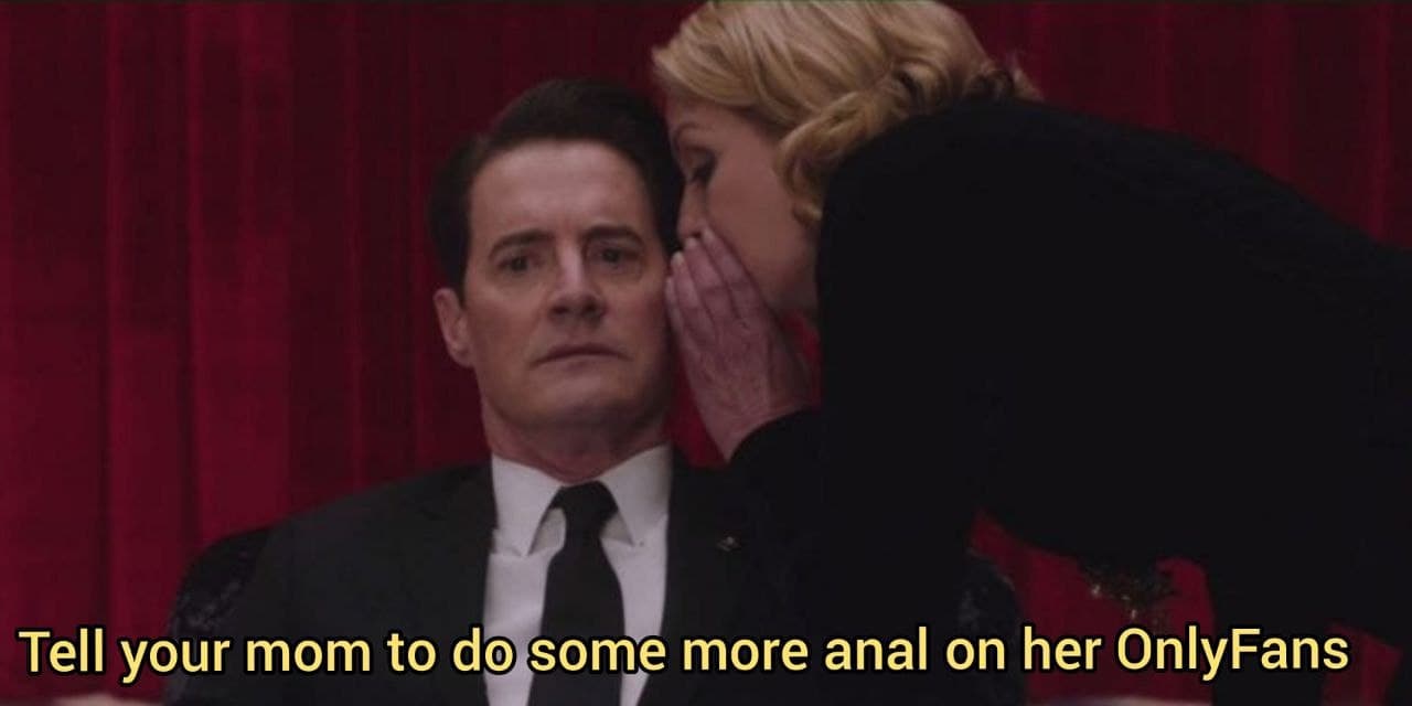 Tell your mom to do some more anal on her OnlyFans Женщина что-то шепчет на ухо мужчине