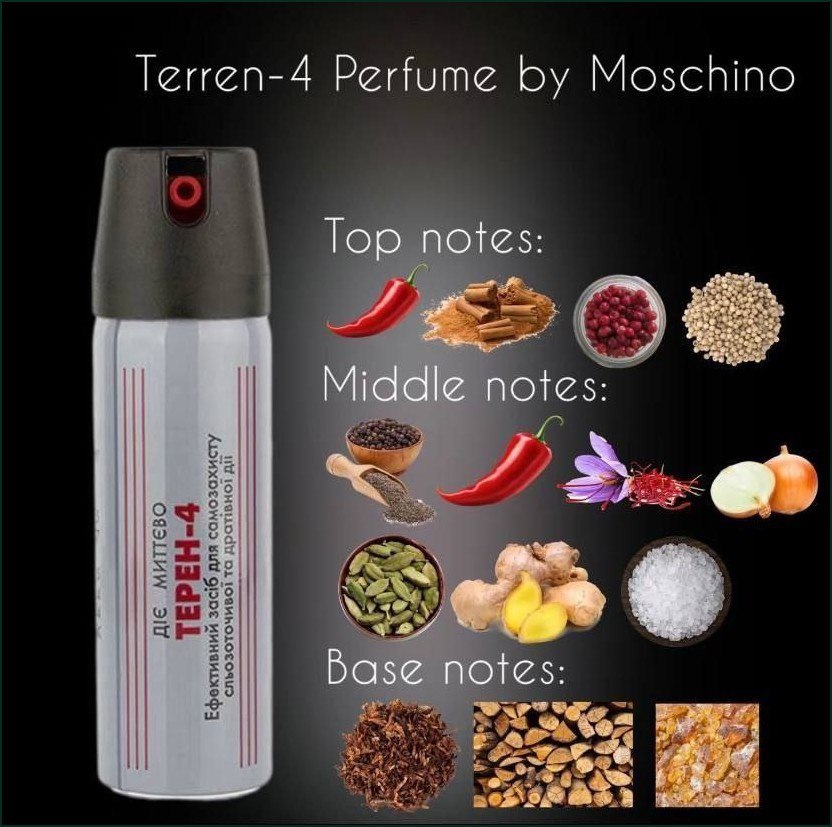 Terren-4 Perfume by Moschino Перцовый баллончик как духи Terren-4 от Moschino с "нотами" перца, лука и имбиря