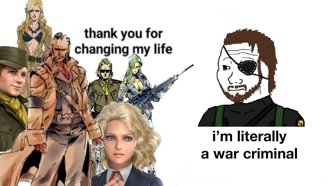 Спасибо, что изменили мою жизнь Мем с персонажами Metal Gear Solid, благодарящими военного преступника Биг Босса
