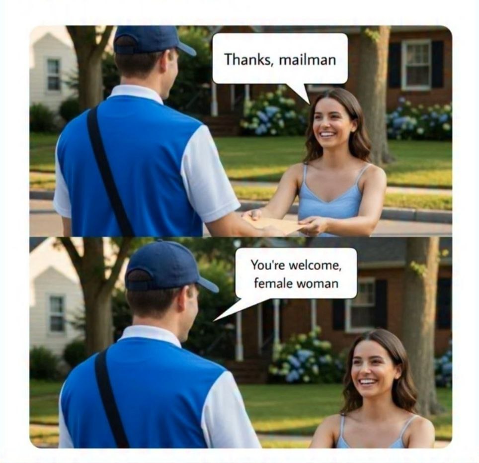 Благодарность почтальону и его ответ: "Не за что, женская женщина"