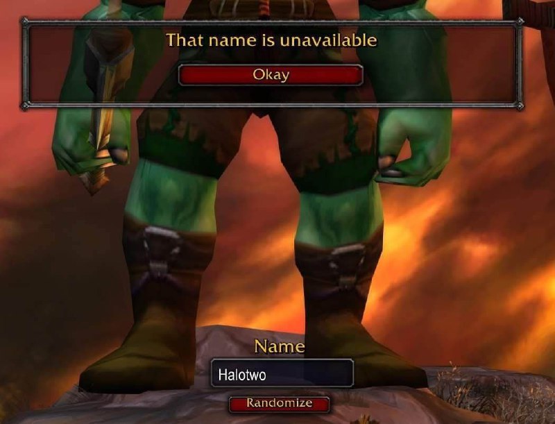 That name is unavailable Мем "That name is unavailable" с орком из World of Warcraft и именем Halotwo
