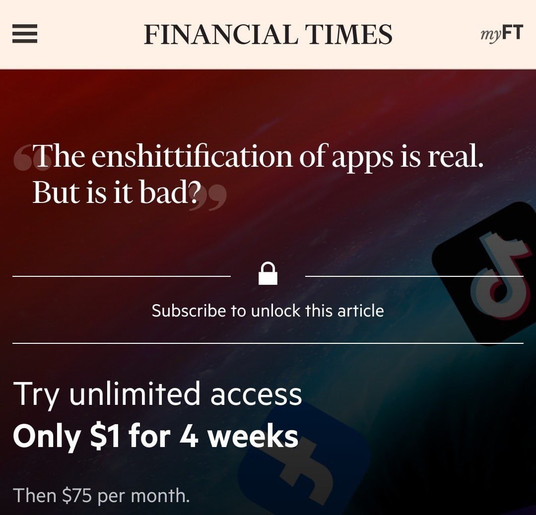 Оханьивание приложений Скриншот статьи из Financial Times про «оханьивание» приложений и платную подписку