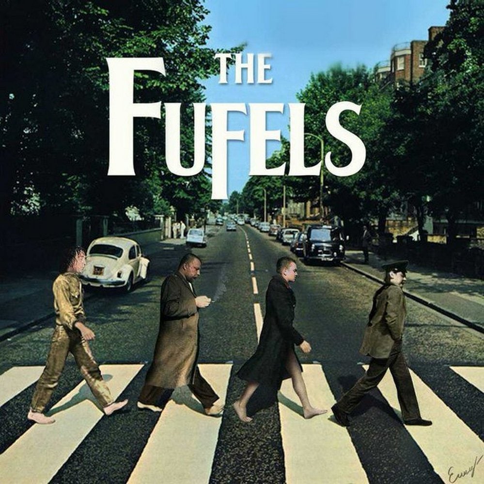 The Fufels Abbey Road Мем, где Пригожин, Кадыров и Лукашенко идут по Эбби-Роуд.