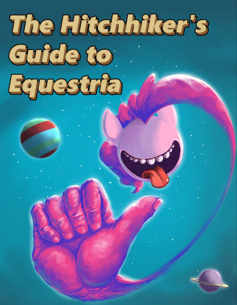 Пародийная обложка «The Hitchhiker's Guide to Equestria» с розовой пони на космическом фоне