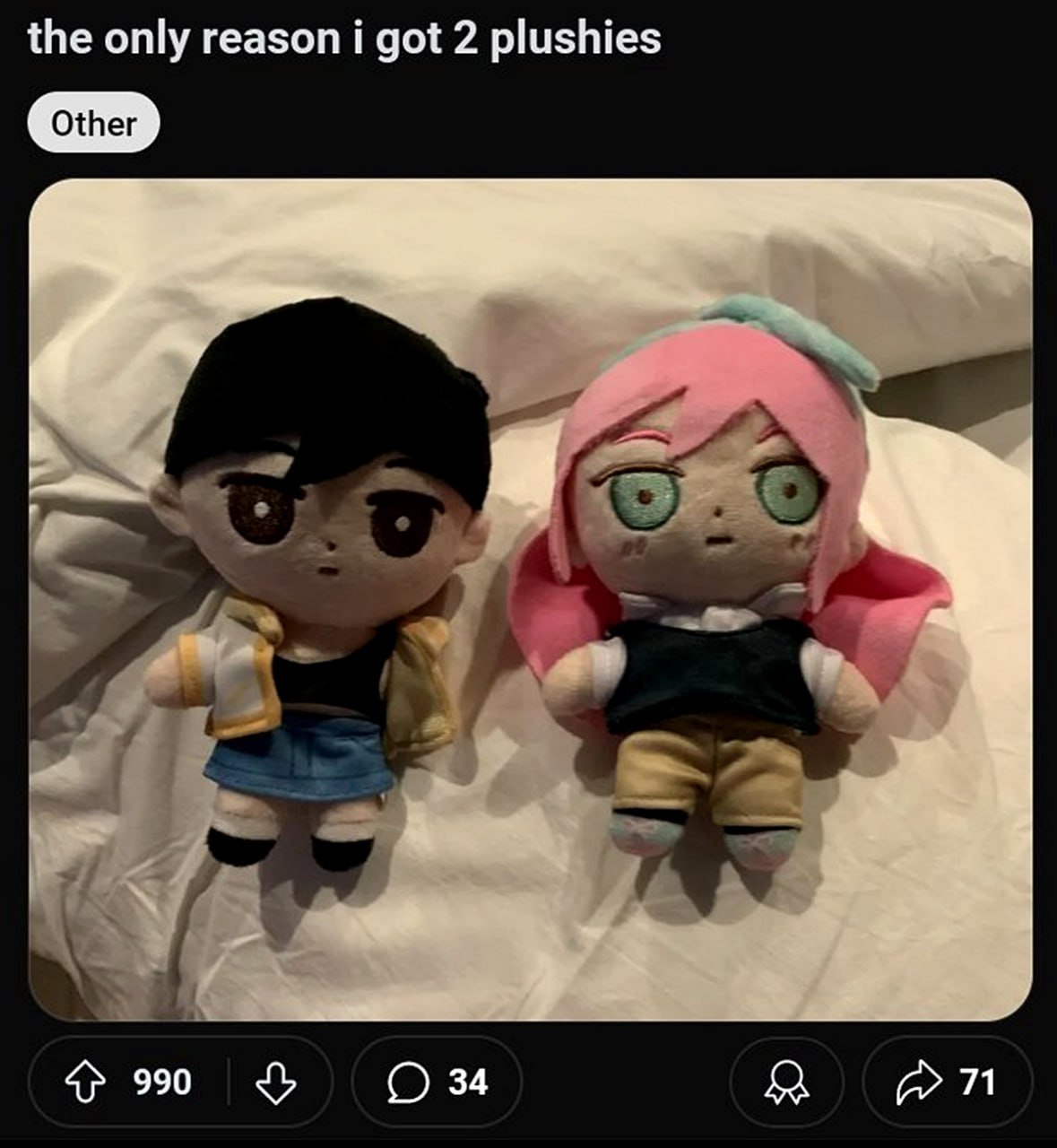 The only reason i got 2 plushies Единственная причина, по которой я купил 2 плюшевые игрушки