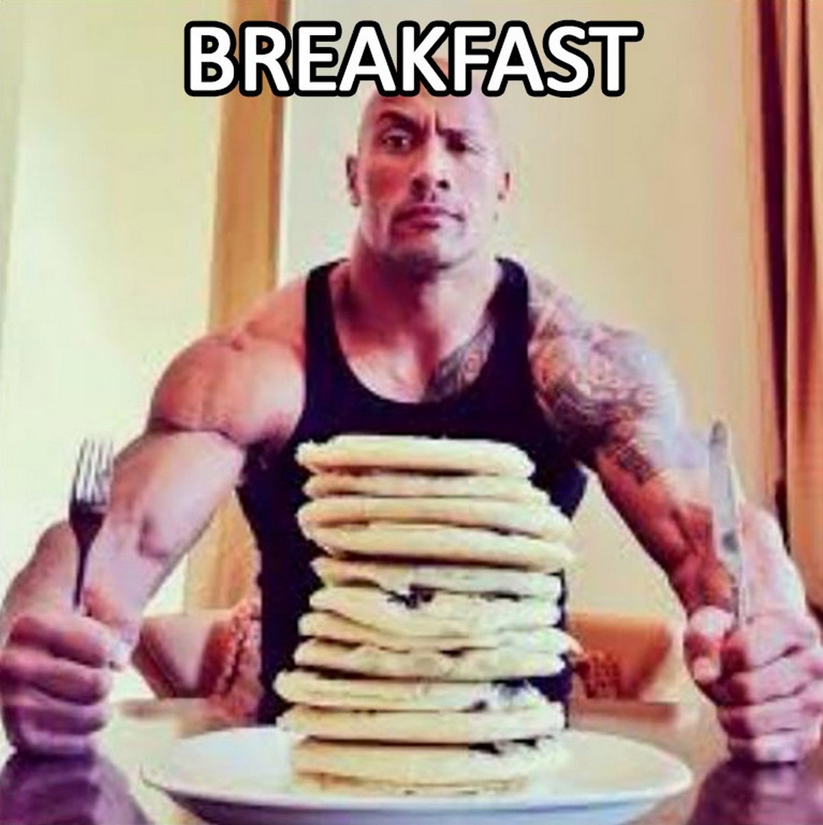 The Rock Breakfast Скала Джонсон завтракает огромной стопкой блинов
