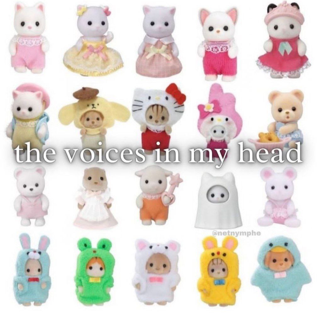 The voices in my head Sylvanian Families Мем "The voices in my head" с милыми фигурками Sylvanian Families.