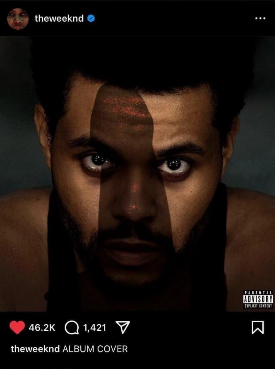 The Weeknd ALBUM COVER Скриншот поста The Weeknd в Инстаграме с обложкой альбома