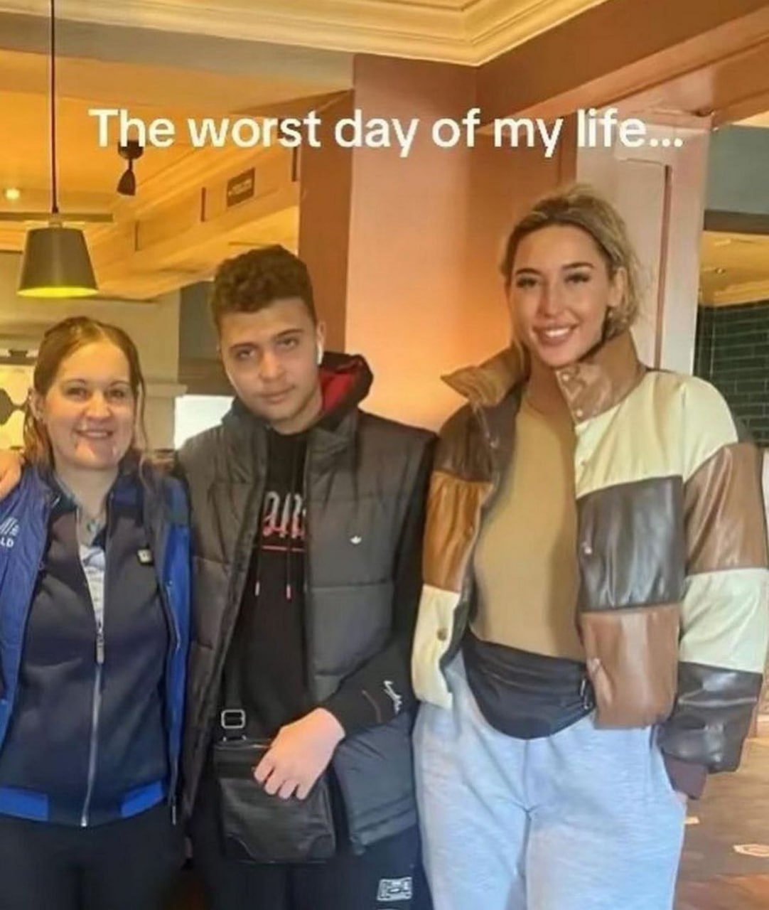 The worst day of my life Мем The worst day of my life с тремя людьми и несчастным парнем в центре