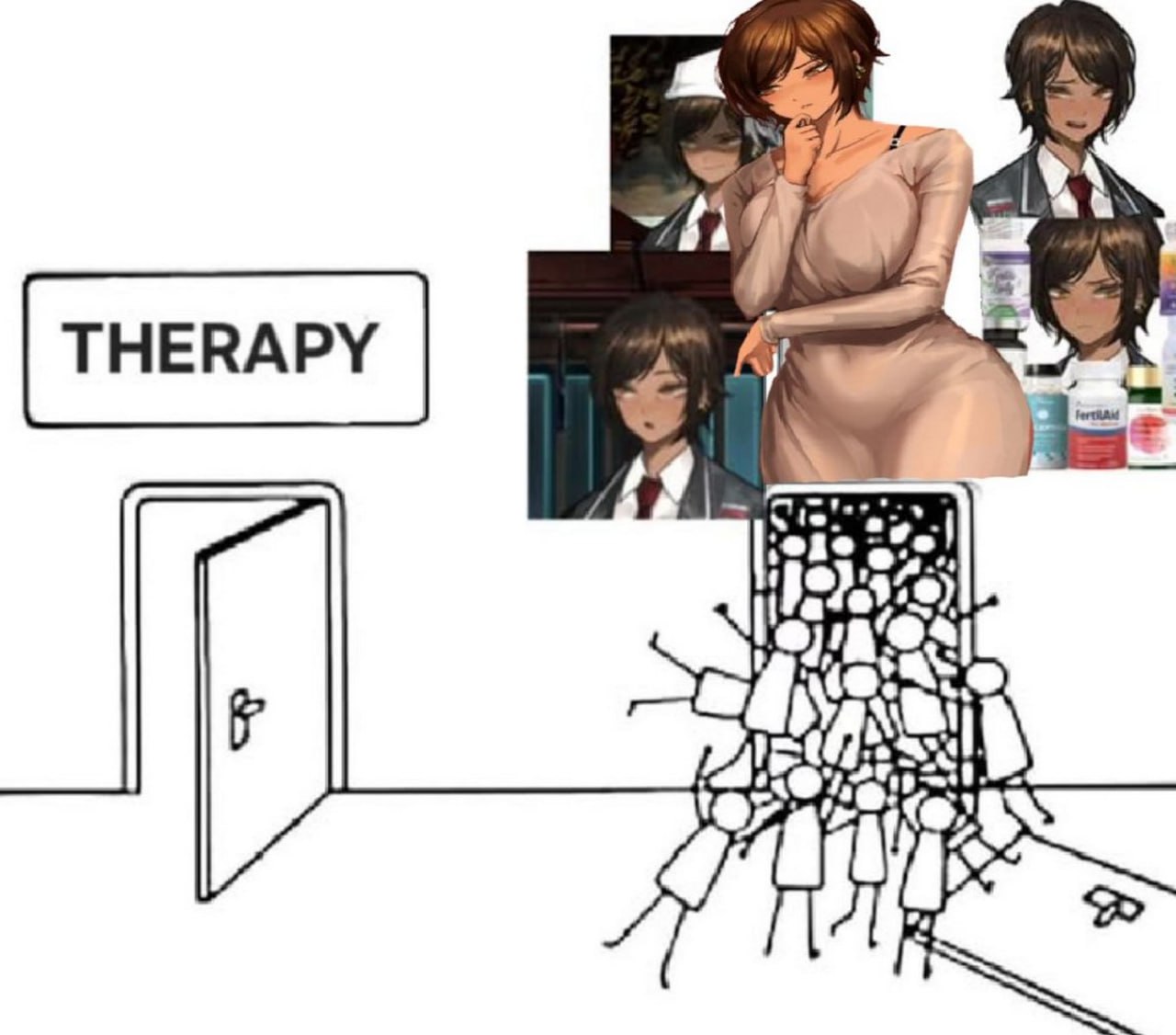 Терапия против аниме-девушки Мем с надписью «Therapy» и аниме-девушкой, которая олицетворяет другой путь.