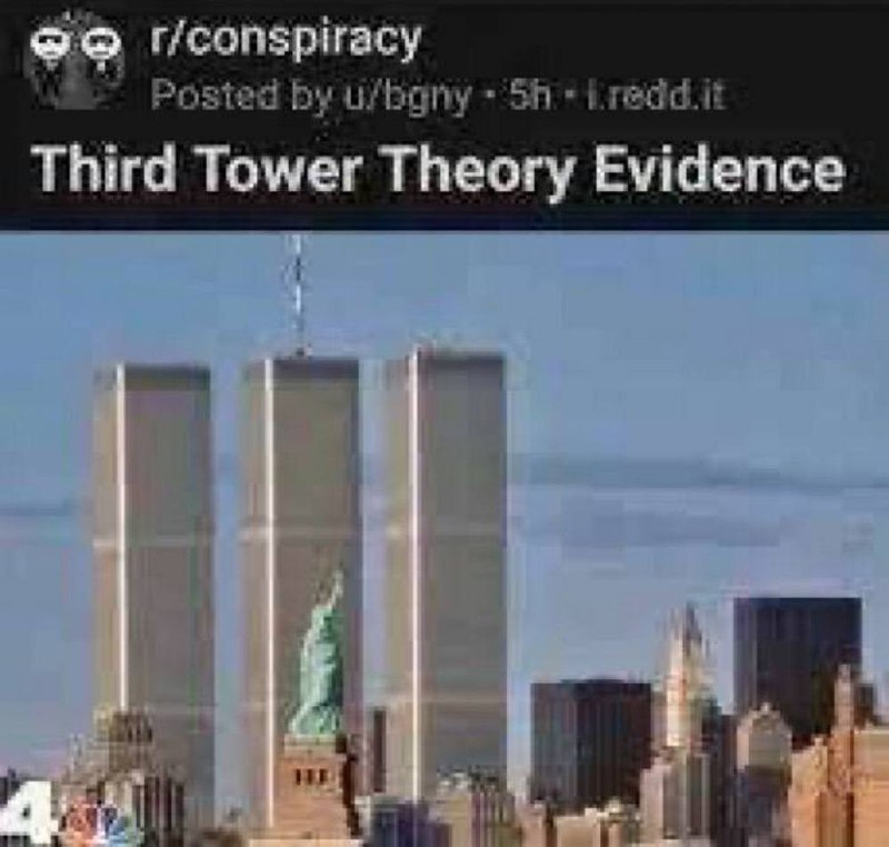 Third Tower Theory Evidence Изображение, якобы подтверждающее теорию третьего небоскреба в Нью-Йорке.