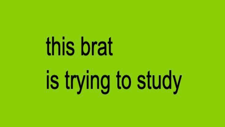 This brat is trying to study Мем с надписью "this brat is trying to study" на салатовом фоне.