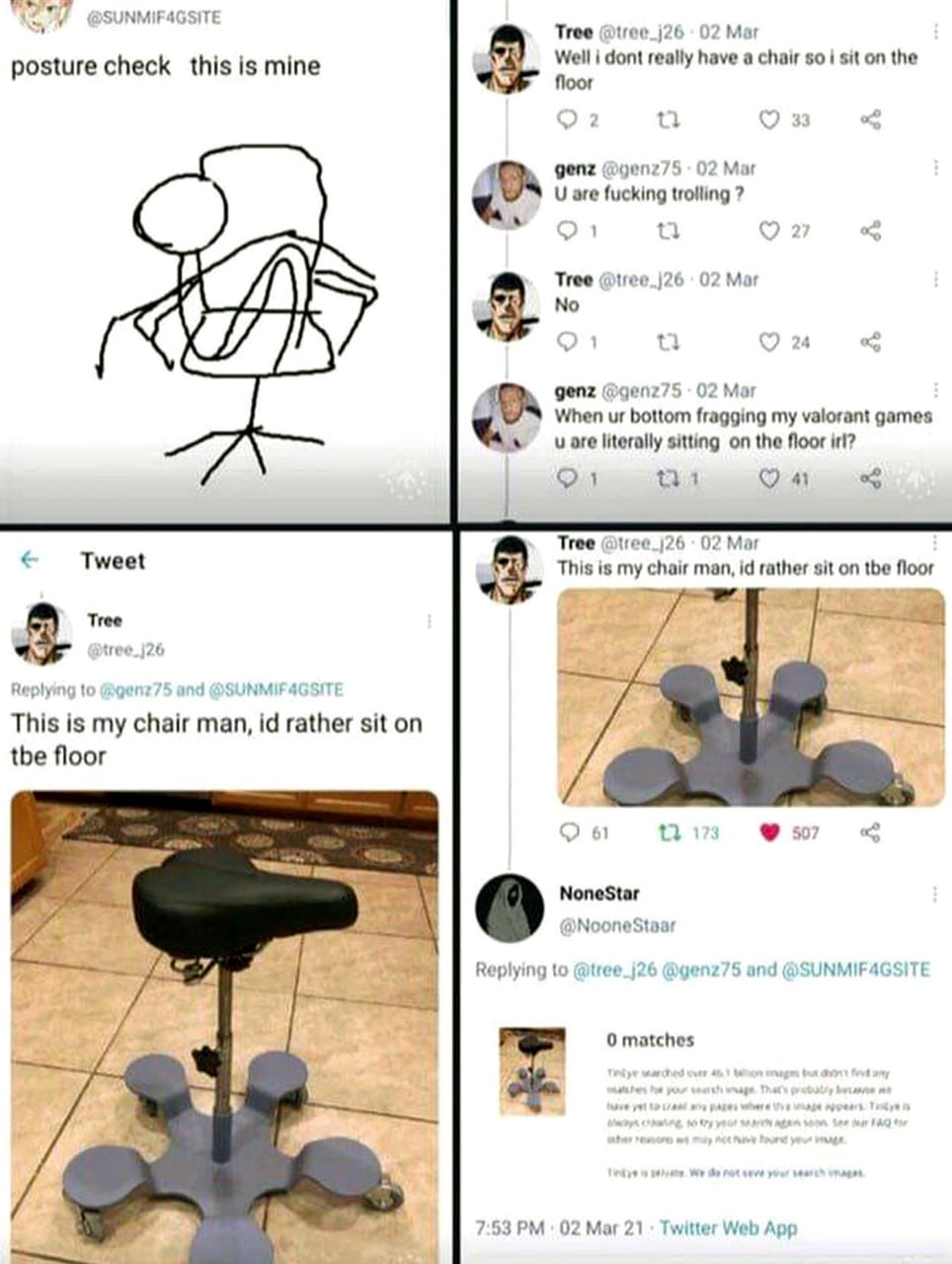 This is my chair man, id rather sit on the floor Мем про пользователя твиттера, у которого нет нормального стула, поэтому он сидит на полу
