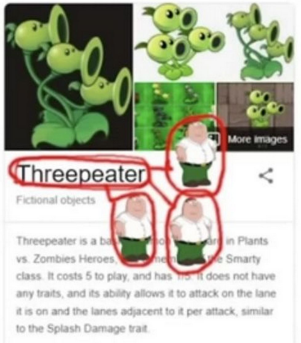 Три Питера Гриффина и Threepeater Google выдает три Питера Гриффина вместо Threepeater (трёхгорохострела)
