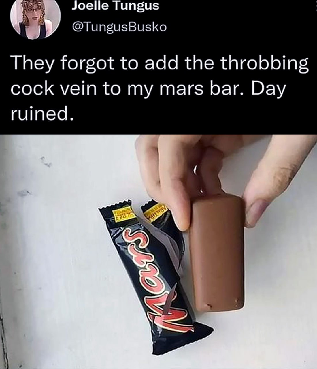 They forgot to add the throbbing cock vein to my mars bar Твит про батончик "Марс" без пульсирующей вены пениса