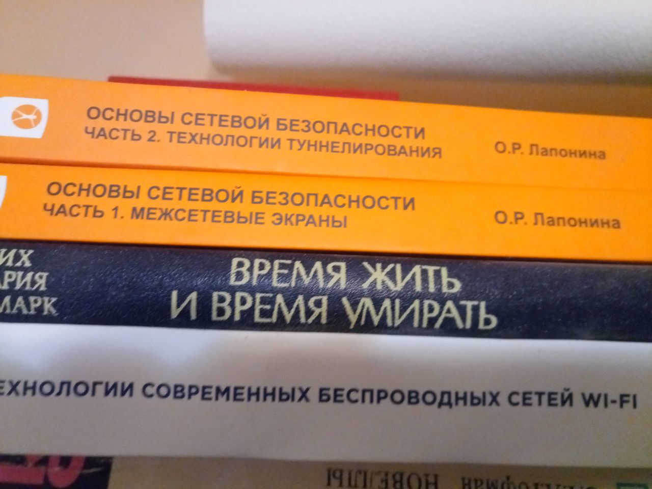 Время жить и время умирать среди книг по кибербезопасности Мем с книгами по сетевой безопасности, между которыми затесалась книга «Время жить и время умирать»