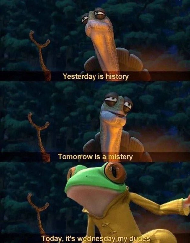 Today, it's wednesday my dudes Мем с черепахой Угвэем и лягушкой "Today, it's wednesday my dudes"