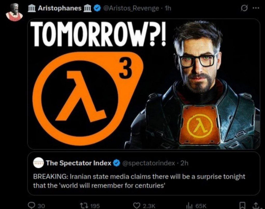 TOMORROW?! Half-Life 3 Мем про завтрашний анонс Half-Life 3 и заявление Ирана о сюрпризе