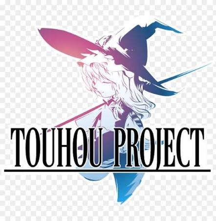 Логотип Touhou Project с силуэтом девушки-ведьмы в розово-синем стиле на прозрачном фоне.