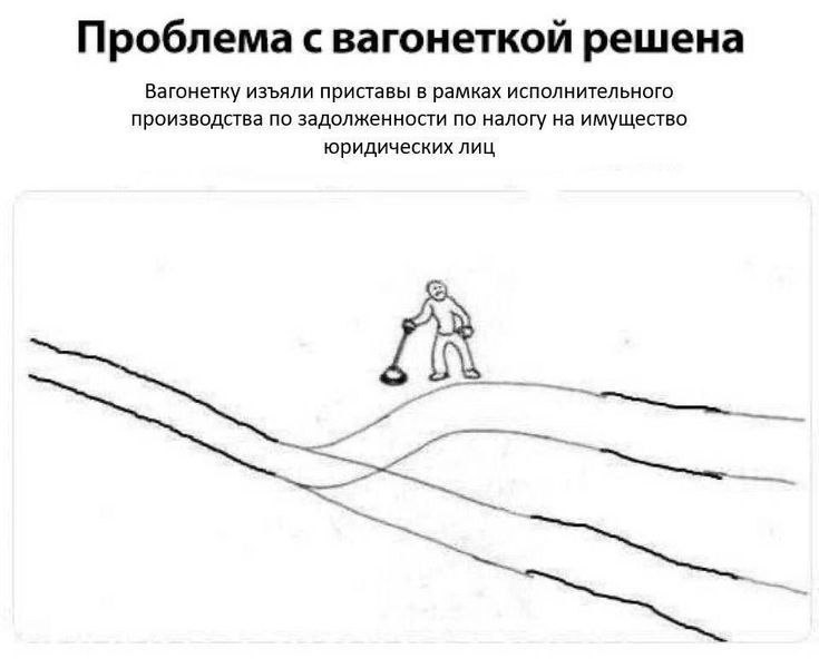 Проблема с вагонеткой решена Мем о том, как проблема вагонетки была решена, потому что вагонетку изъяли приставы.