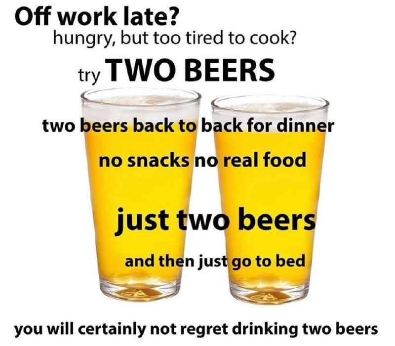 Try two beers Мем про два стакана пива на ужин
