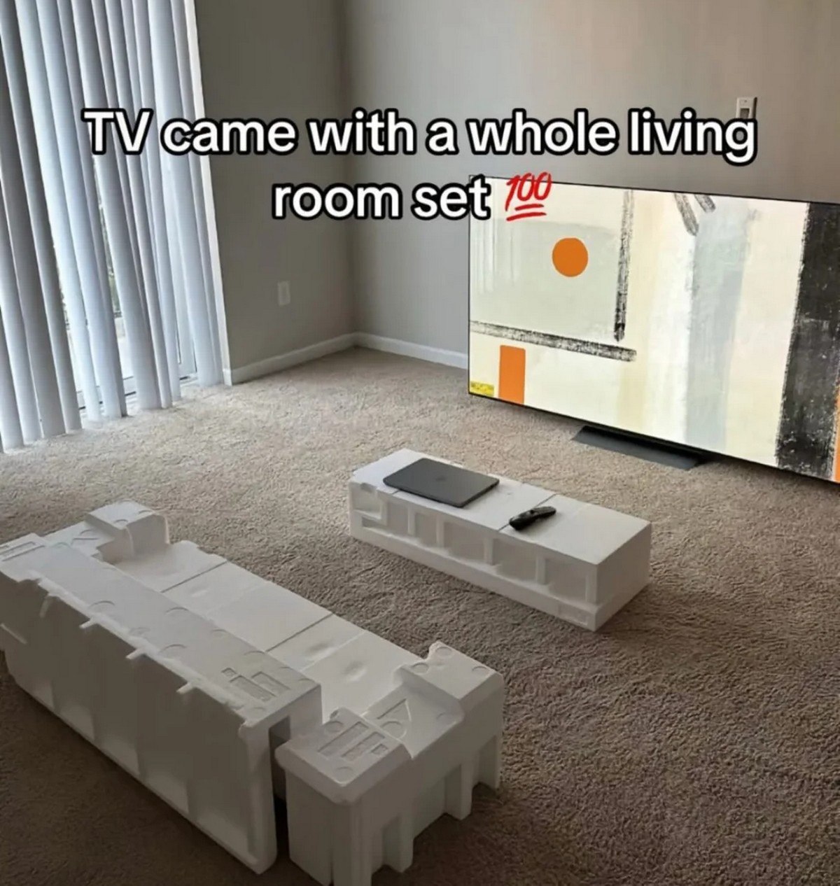 TV came with a whole living room set Телевизор поставлялся со всем комплектом для гостиной
