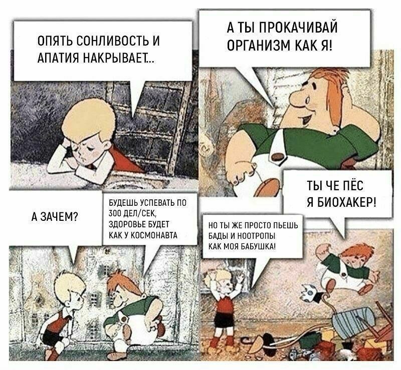 Ты че пёс я биохакер Малыш и Карлсон спорят о биохакинге и сонливости.
