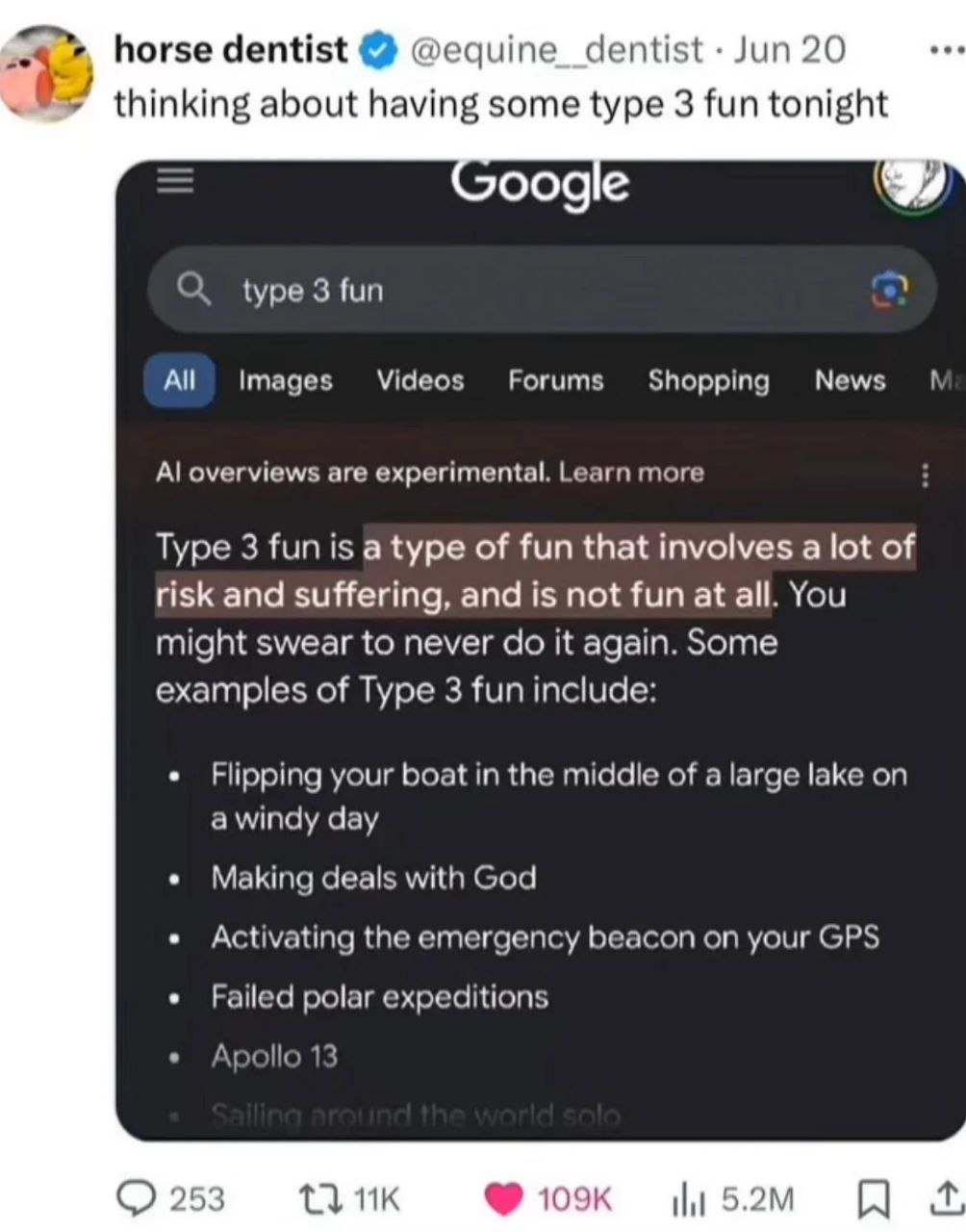 Развлечение 3 типа Мем с поисковым запросом в Google о значении «развлечения 3 типа» и результатом, где объясняется, что это риск и страдания.