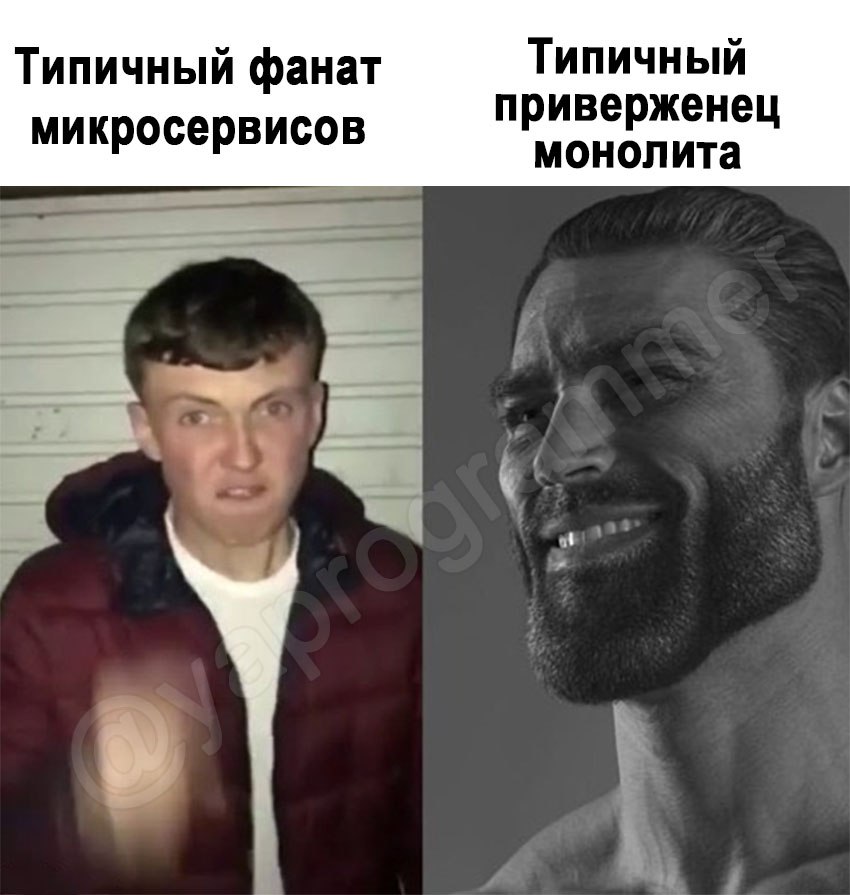 Типичный фанат микросервисов Типичный фанат микросервисов против типичного приверженца монолита