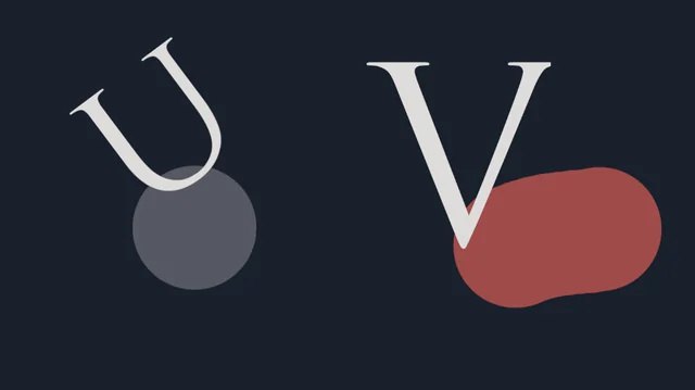 Буквы U и V с серым кругом и красным пятном